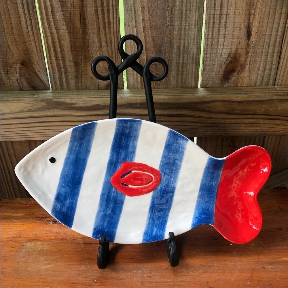 Department 56 Red White & Blue Fish Shaped Platter